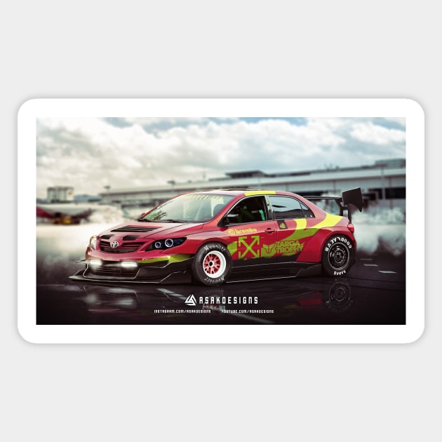 Toyota Corolla Timeattack concept render-- Digital design Art print by ASAKDESIGNS. Sticker by ASAKDESIGNS